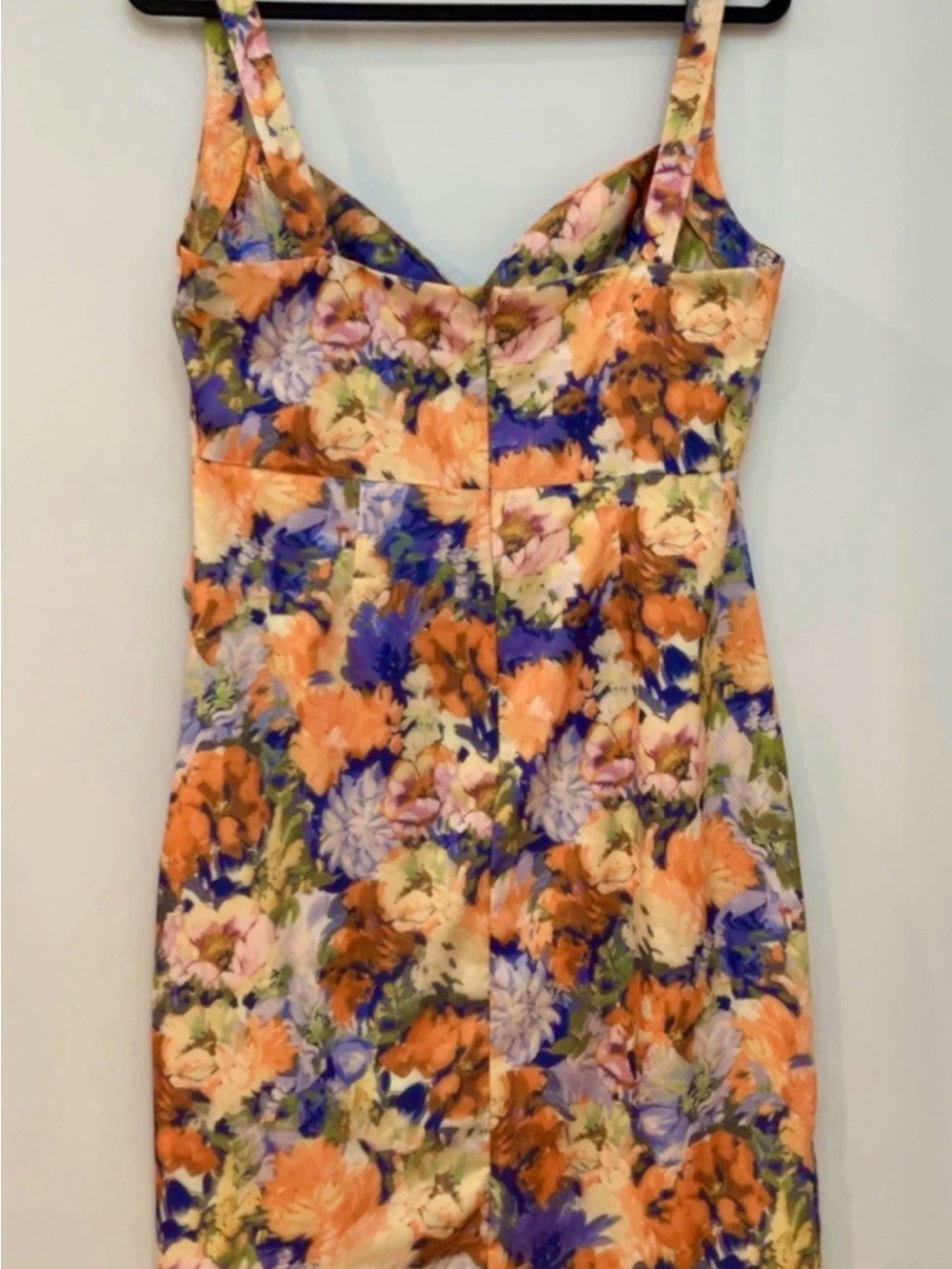 Cider Floral Asymmetrical Bodycon Dress in Orange, Purple, Green, Pink - Picture 4 of 7
